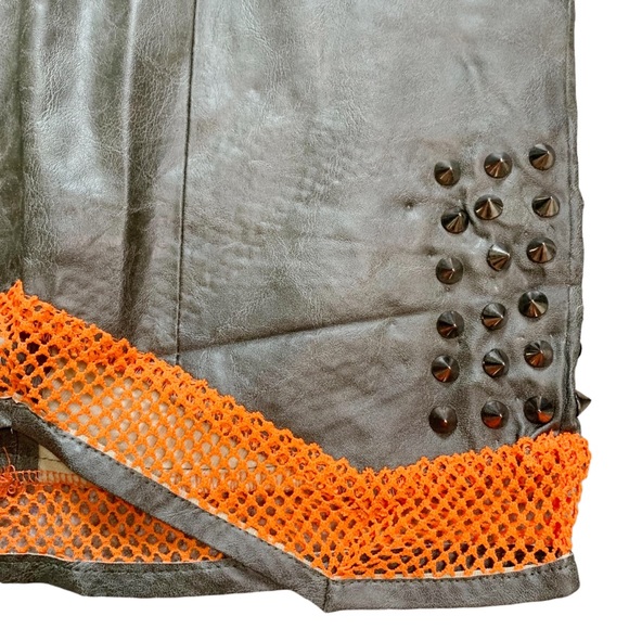 NWOT English Rose Faux Leather Orange Fishnet Mini Skirt Juniors - Picture 10 of 11